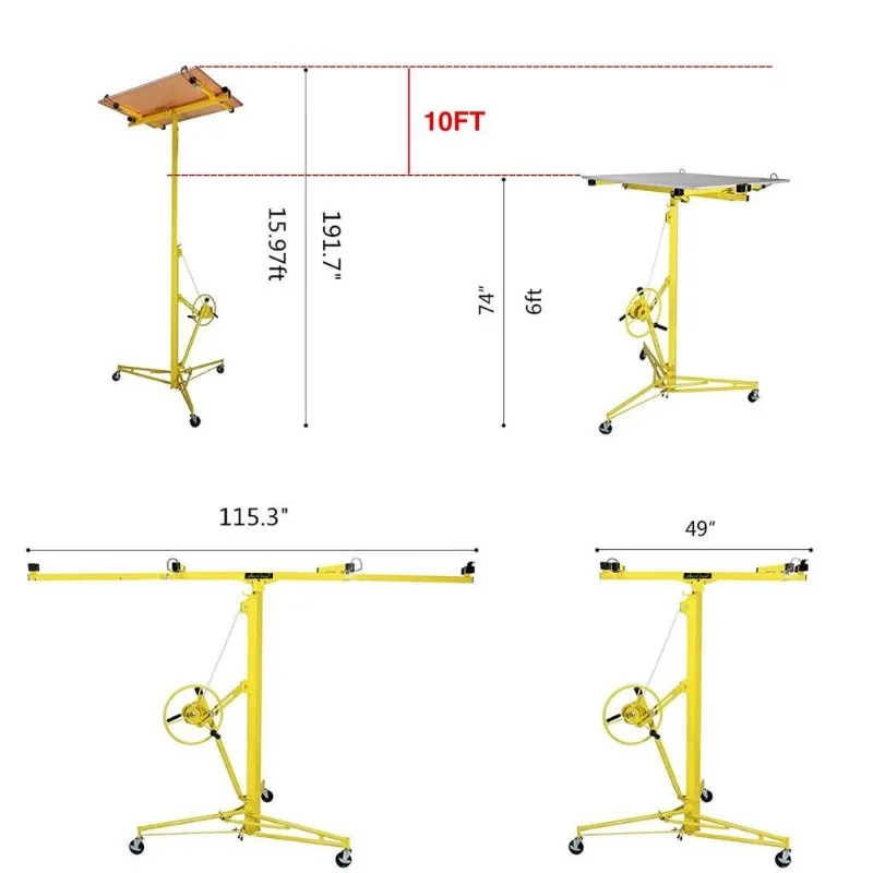 Drywall Lift Panel Hoist,Max 16Ft Sheetrock Cabinet Jack Lifts,Drywall Lifter and Rolling Caster