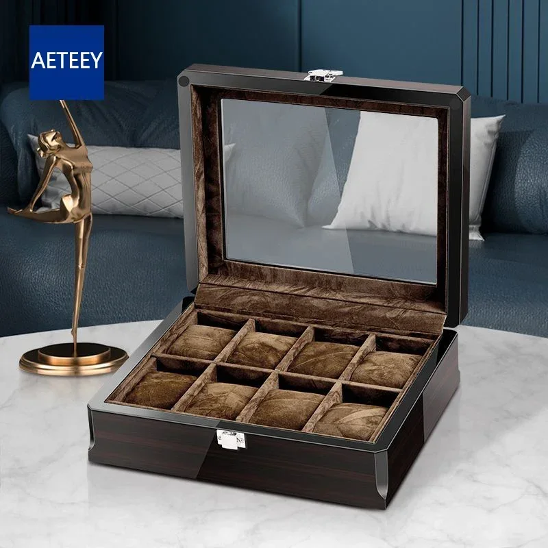 For R Watch Case High Grade Baking Varnish Ebony Grain Jewelry Display Storage Box Luxury Customizable Logo OEM