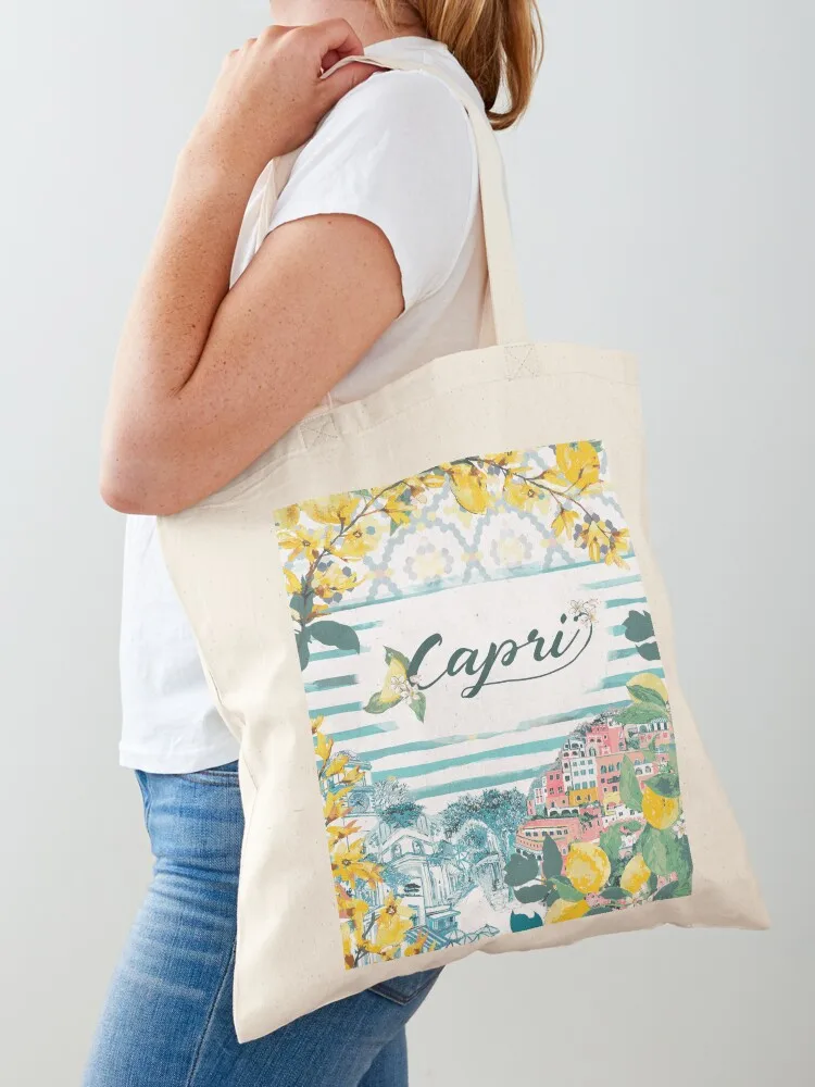 

Сумка-тоут с принтом «Капри, Спраньо, Позитано — Италия», женская, тканевая, большая