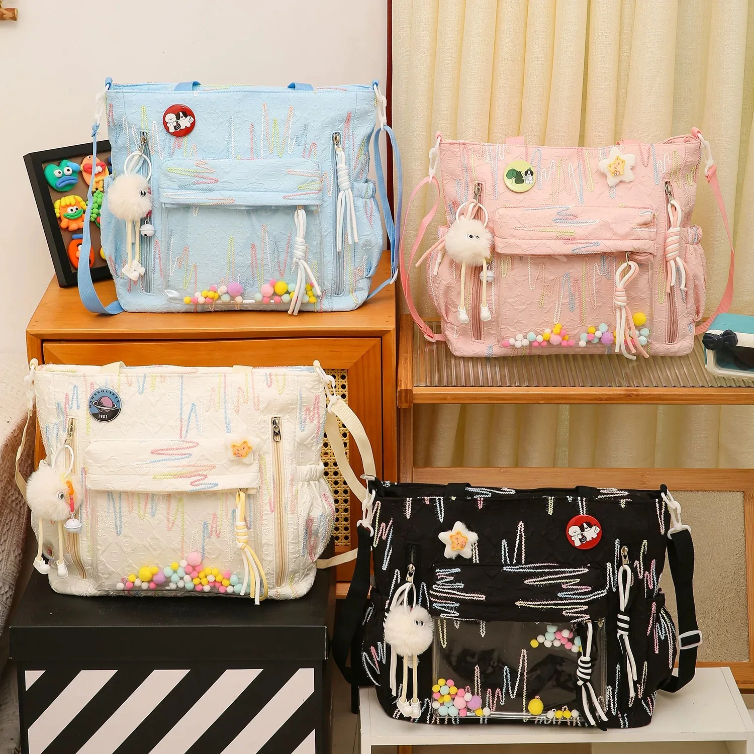 

New Y2K Graffiti Style Ita Crossbody Bag Fashion Girl Transparent Messenger Bag DIY Shoulder Bag Large Capacity Tote Bag Handbag