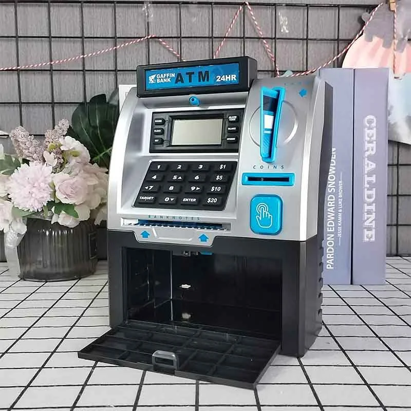 Electronic Piggy Bank Password Swipe Credit Card Money Saving Box Coin Counting Deposit ATM Machine Pretend Play Toy Kid Gift