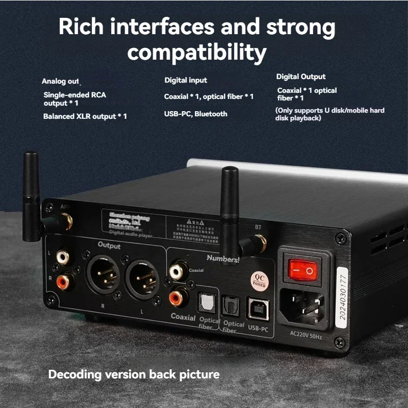 Digital Music Player Dual ESS9038Q2M DAC QCC3040 Bluetooth 5.0 HIFI Music Turntable DSD512 PCM768K 32BIT