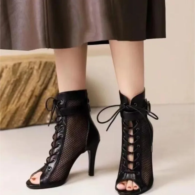 

Summer New Pupms Women High Top Dance Shoes Ballroom Salsa Tango Sandals Girl Fashion Party Mesh Cutout High Heel Sandalias