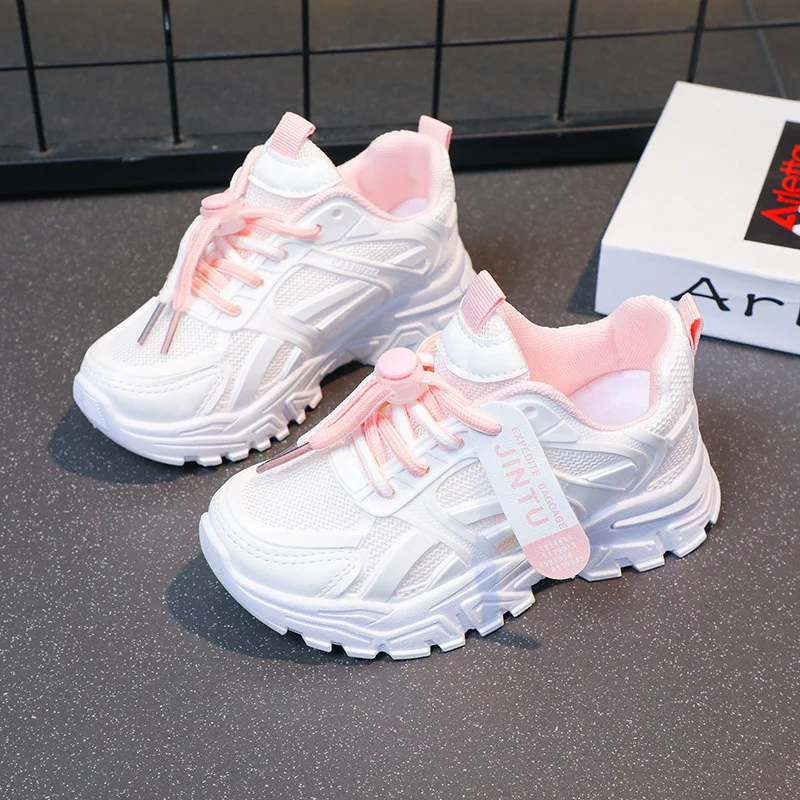 Spring Autumn Boys Girls Casual Student Sneakers Children Sports Running Shoes Daily Wear Shoes Kids Soft-Soled Mesh White Shoes