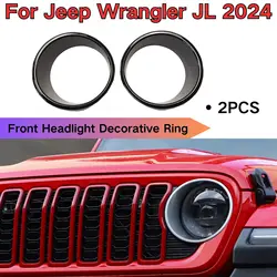 Headlight Decorative Ring For Jeep Wrangler JL 2024 Car Accessories Black Red Blue 2PCS Front Bumper Mesh Grille Sticker