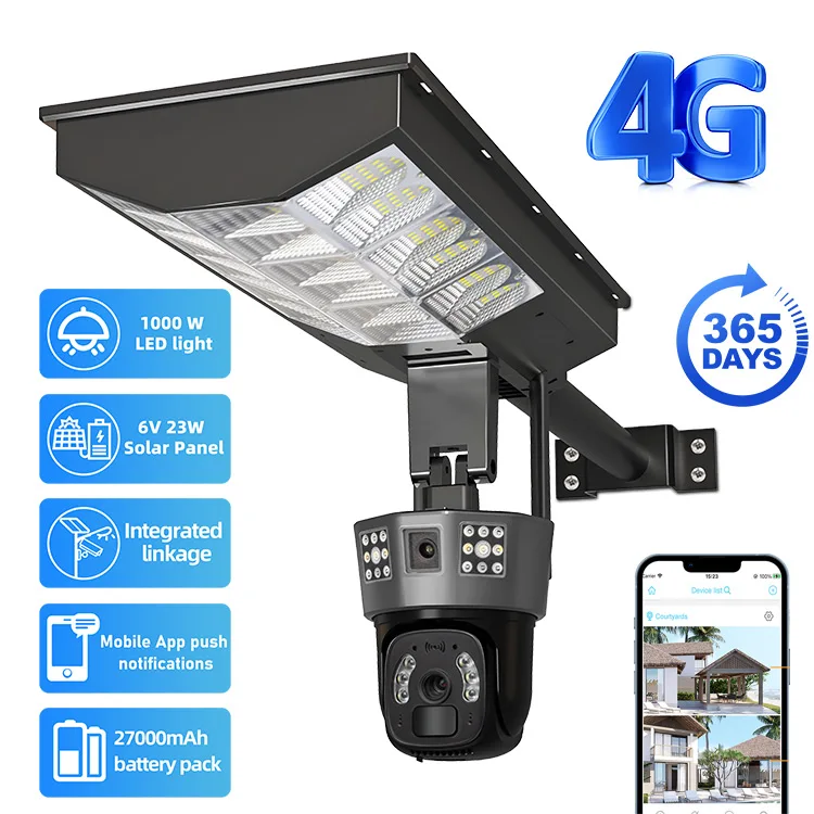 Popular Led Street Lamp With Dual Lens 4G Solar Powered Camera AOV Blacklight Full Cctv Security Color Camera