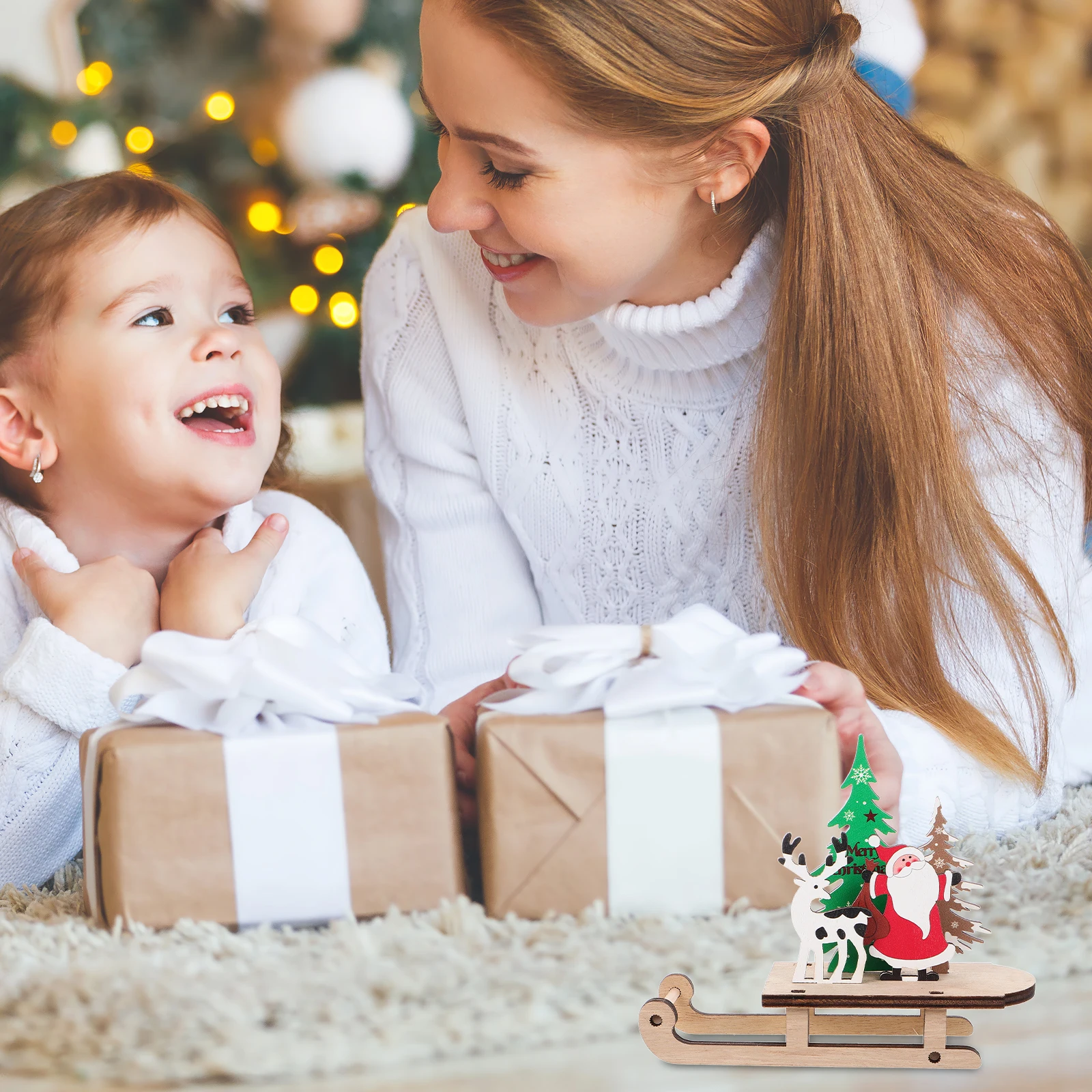 

Wooden Christmas Sled Decorations Rustic Snowman Reindeer Sleigh Holiday Tree Hanging Xmas Ornaments Indoor Festive Centerpiece