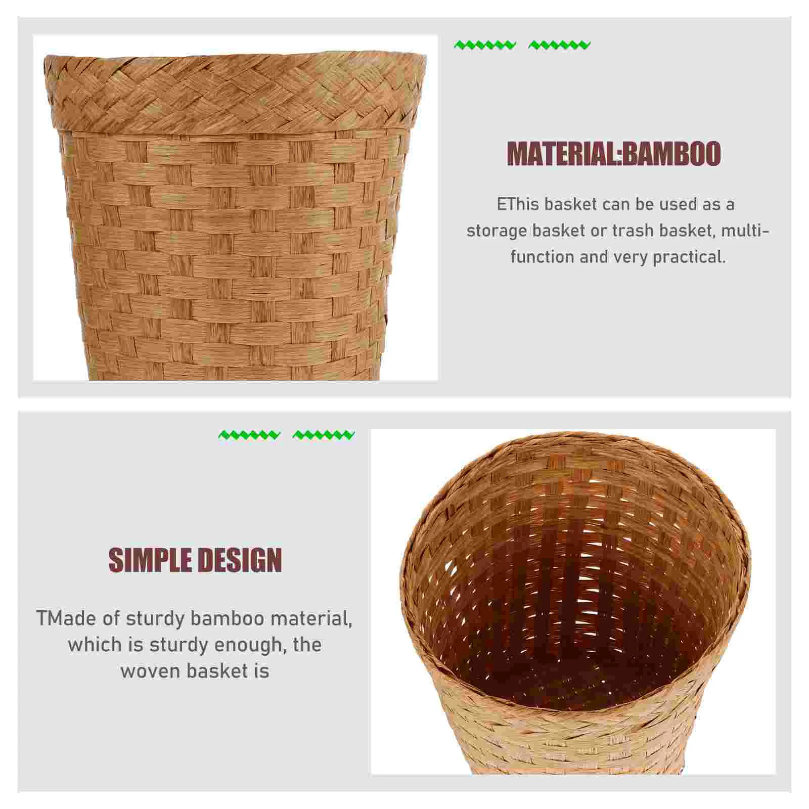 Rattan Handwoven Trash Can Basket Kitchen Weaving Wastebaskets Round Fruit Storage Trashcan with Lid Bamboo Home