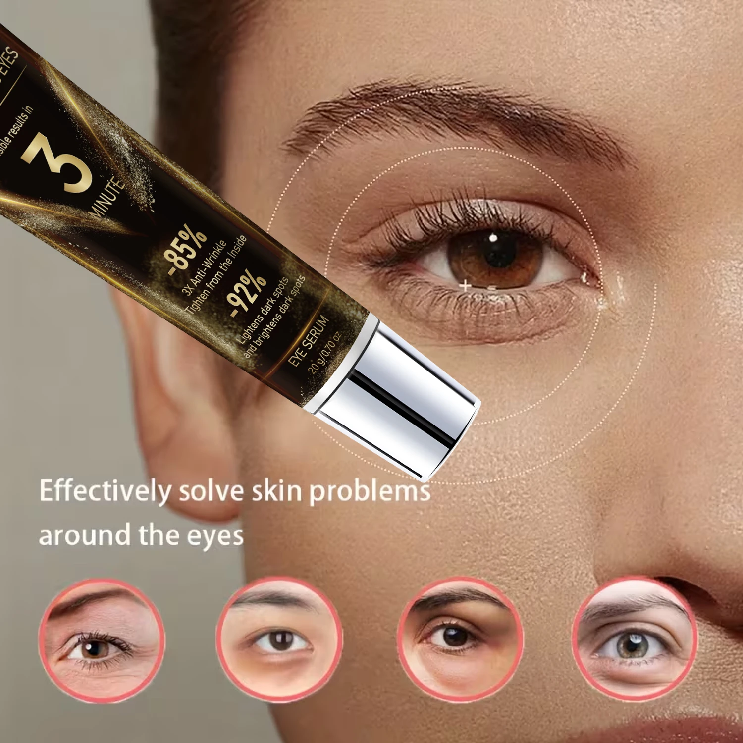 Sérum antiedad para ojos con efecto tensor y luminosidad, tratamiento para ojeras y bolsas, mirada más joven 20g