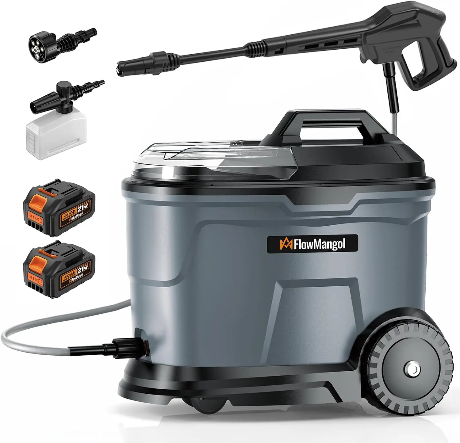 Portable Cordless Pressure Washer 5 Gallon Tank 4 Wheels 725 PSI True Pressure 2 4.0Ah Battery Car Washing Outdoor Rinsing Showe