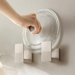 1 Pair Pot Lid Holder Wall-Mounted Kitchen Cutting Board Holder Rack Self-Adhesive Plastic Pan Pot Cover Storage Organizer Racks