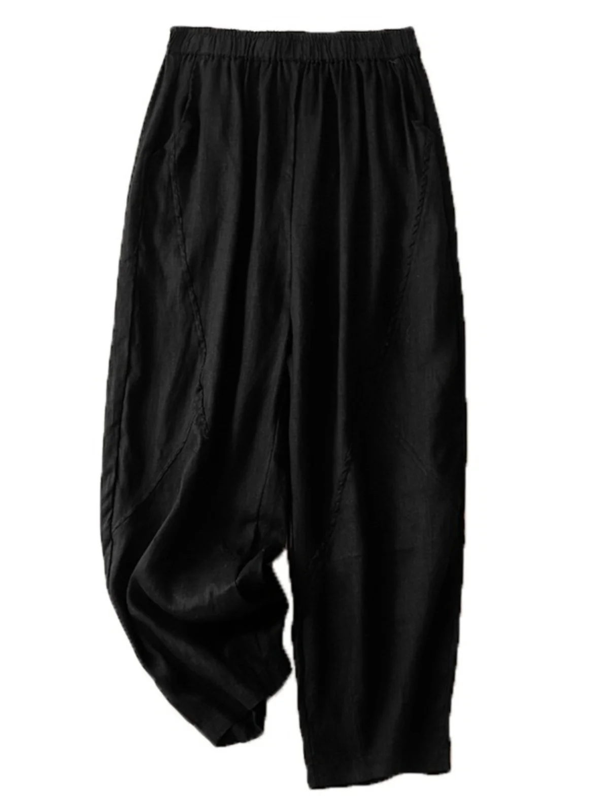 Cotton Linen Loose Elastic Waist Summer Thin Casual Pants Women High Waist Slimming Drapey Versatile Harlan Dad Pants