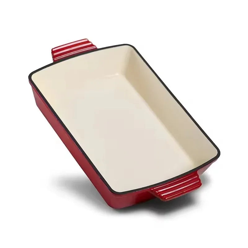 Household Kitchen Cookware Enamel Coated Cast Iron Tray Baking Tray Cast Iron Baking Tray Set