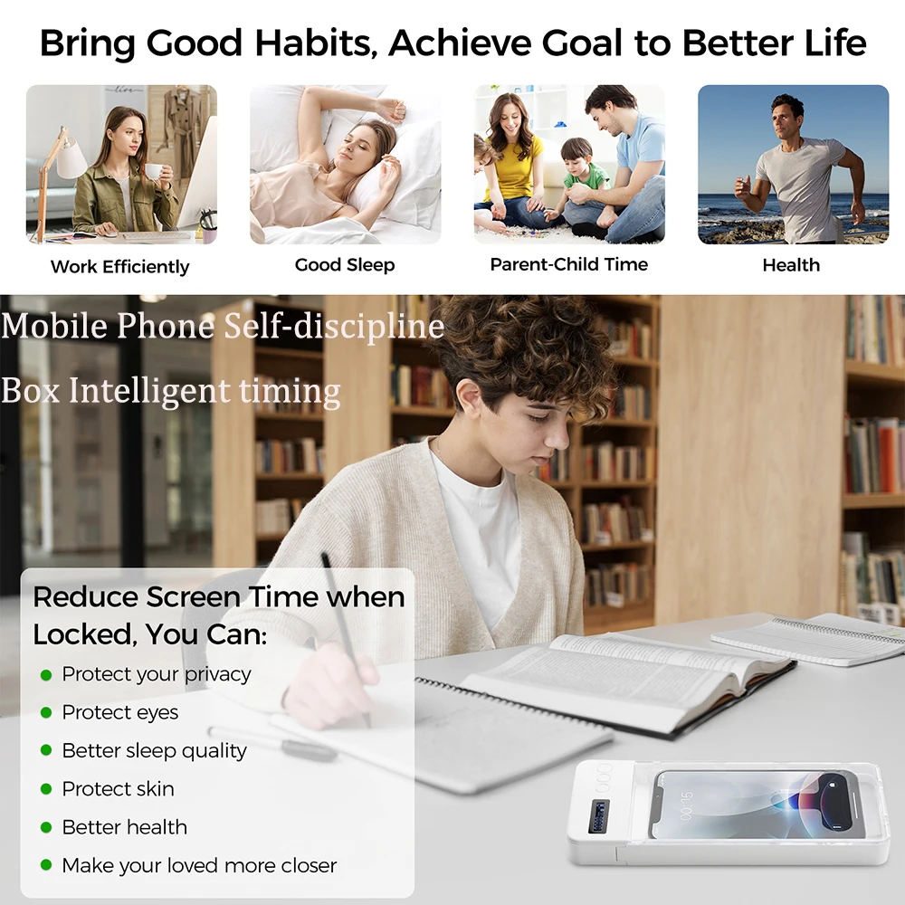 Phone Lock Box with Timer LCD Display Self-discipline Tool Transparent Cell Phone Lock Box Adults Students Self-Discipline Tools