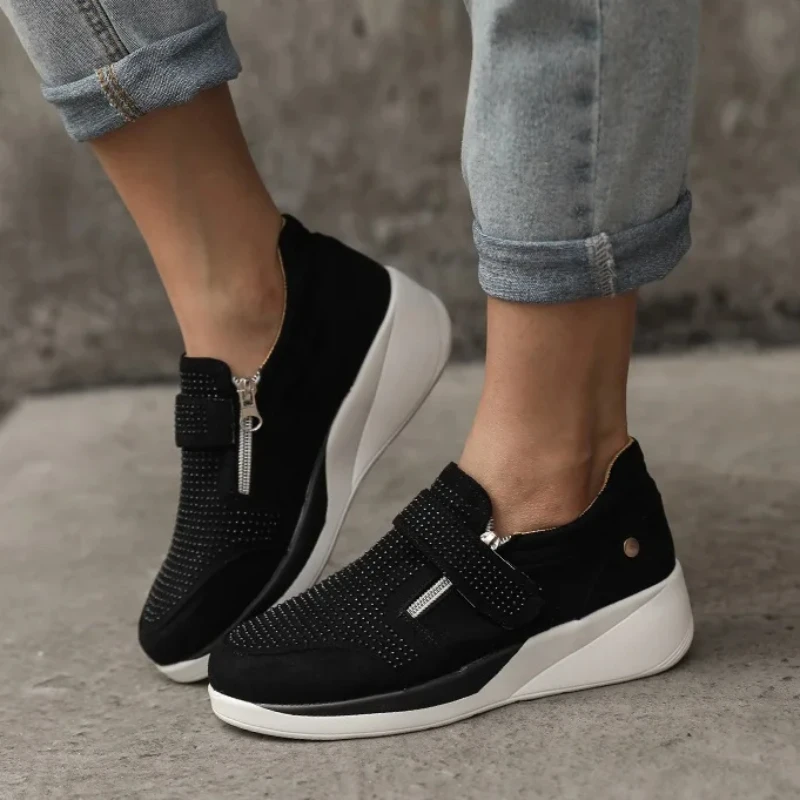 New Shoes Women Zipper Platform Trainers Sneakers Autumn Woman Casual Lace-Up Tenis Vulcanized Shoes Feminino Zapatos De Mujer