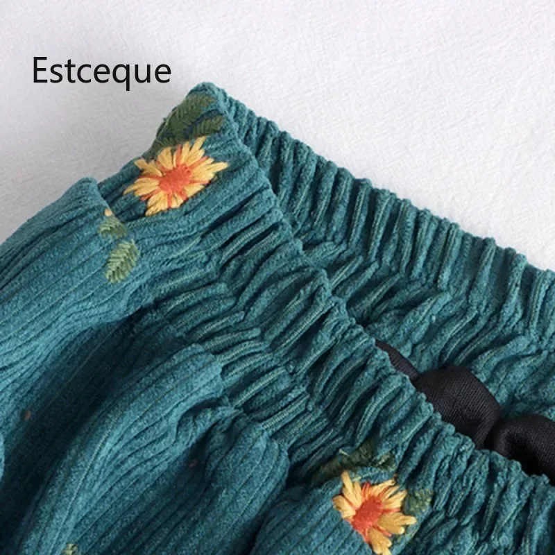 testCorduroy Embroidery Women Skirts Autumn Winter New Arrival Floral Skirts Female High Waist Slimming Mid-calf Skirt for Women