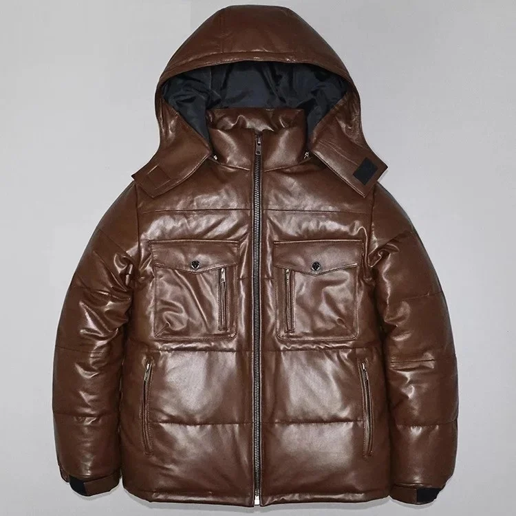 

shipping.Winter Free warm duck down leather jacket.thick soft sheepskin coat.Men quality real cloth. young fashion sales