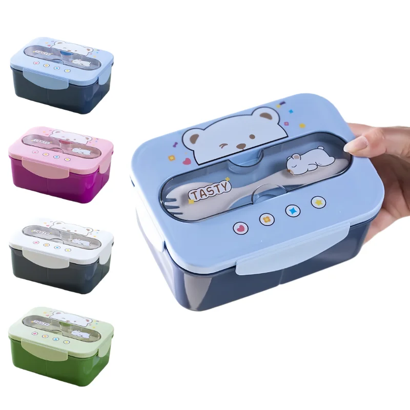 1200ML Cartoon Lunch Box Becher Set Tragbare Kunststoff Bento Box mit Gabel kinder Lunch Box Lebensmittel Lagerung Container student Lunch Box