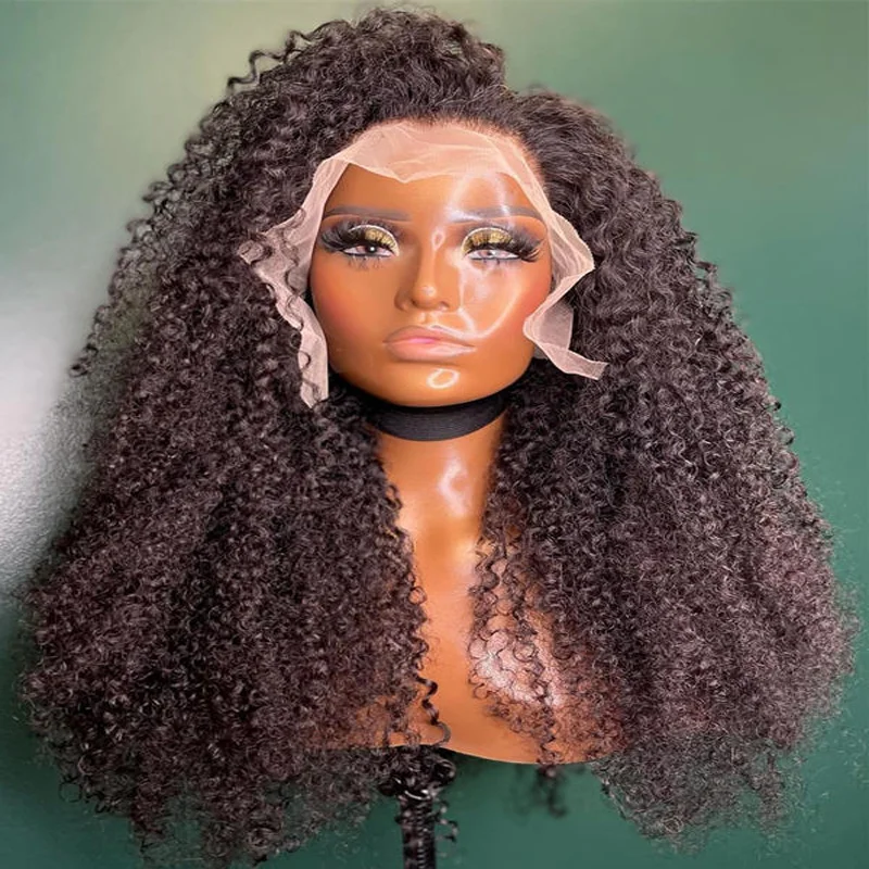 

26 inch 200% Density Long Soft Natural Black Kinky Curly Deep Lace Front Wig For Women With Baby Hair Preplucked Glueless Daily