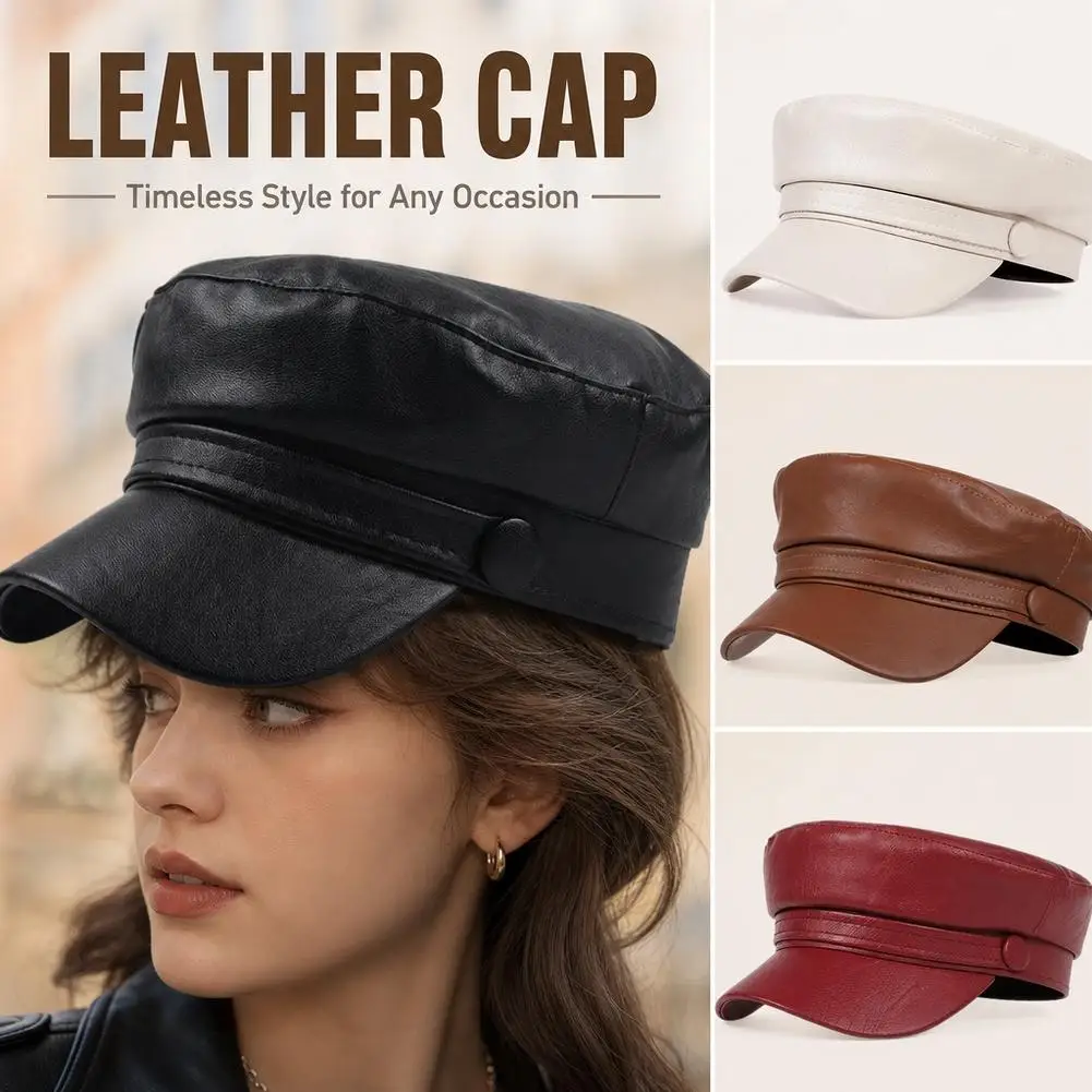 Pu Leathe Solid Color Army Cap Spring and Autumn Outdoor Casual Adult Sun Hats Hip Hop Hat Sunscreen Hat Sports Cap