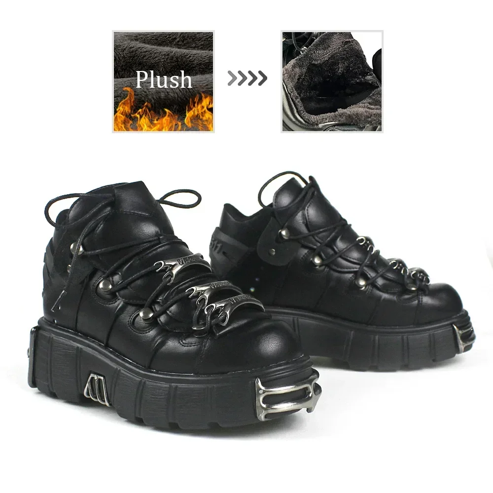 2024 New Brand Punk Style Women Shoes Lace-up Heel Height 6CM Platform Shoes Woman Rock Boots Metal Decor Woman Sneakers