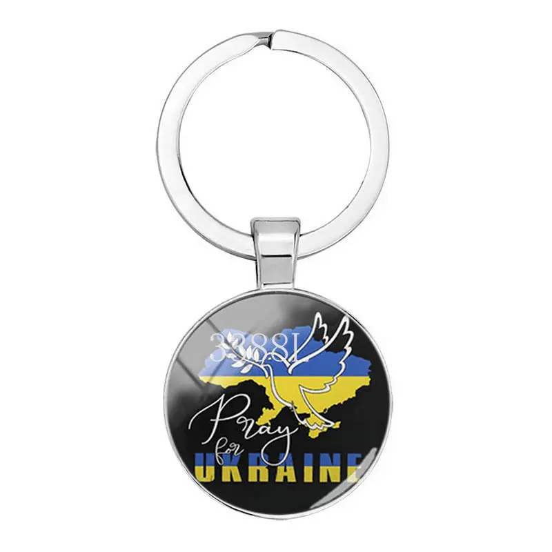 Popular Jewelry Dome Glass Keychain Ukrainian Trident Peace Sign Peace Dove Classic Alloy Pendant Gift