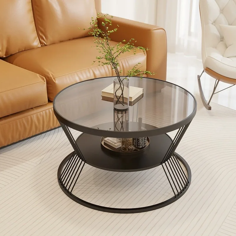 Nordic style living room small unit household tea table minimalist modern balcony tea table cream wind circular glass small tea