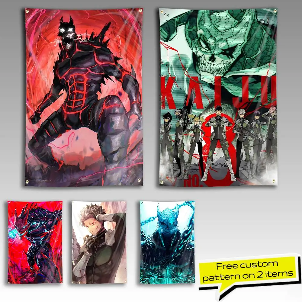 Monster K-Kafka Kaiju No-8 Flag Tapestry Banner for Bedroom Living Room Outdoor Camping Custom Supported