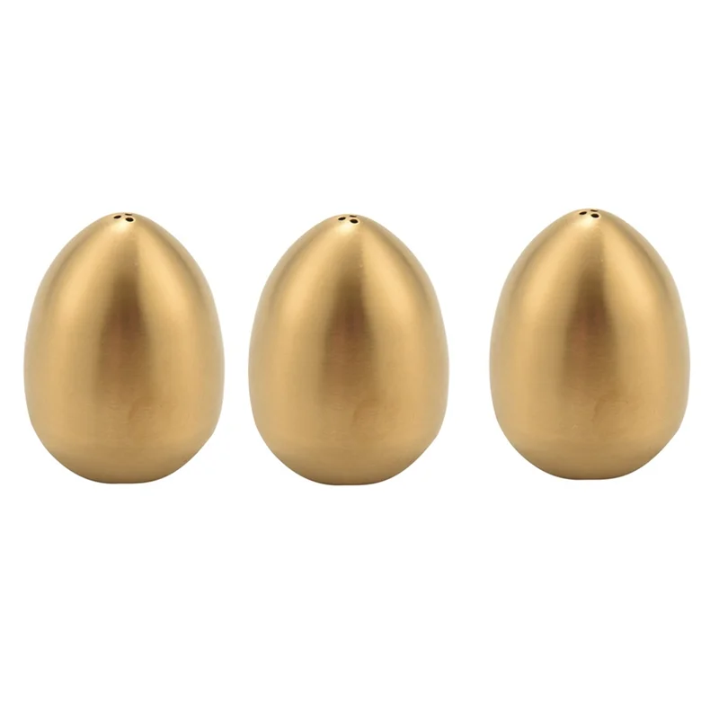 3Pcs Stainless Steel Pepper Shaker Egg Shaped Salt Shaker Set Kitchen Tool,Gold