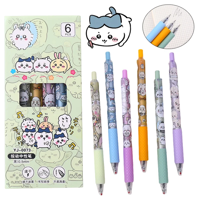 6pcs Chiikawa Gel Pen Kawaii Black 0.5mm Signature Pen Cartoon Student Writing Tool School Office Supplies Stationery Kids Gifts