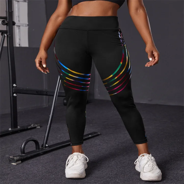 Black Seamless Gym Yoga Pants Fitness Women Striped Leggings Sexy Tights Push Up Trousers Girl High Waist Workout Sportswear XL