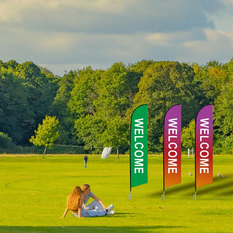 A3 - 3-Piece Advertising Flagpole Stand, Open Feather Flags with Pole Kit, 3 Banner Flags, 3 Poles, 3 Ground Stakes for Business view 3