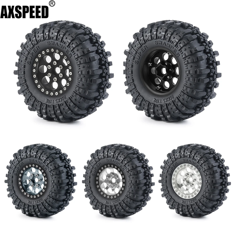 

AXSPEED 4Pcs 1.9 inch RC Car Rubber Tires Beadlock Wheel Rim Set for 1/10 Axial SCX10 90026 90046 D90 CC01 TRX4 RC Crawler Car