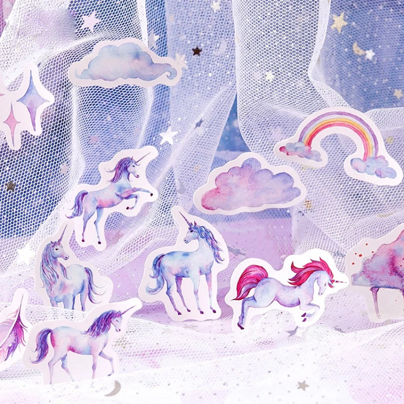 45 Pieces/box Lucky Unicorn Box Stickers Label Stickers Student Universal Decoration Material Word Book Decoration