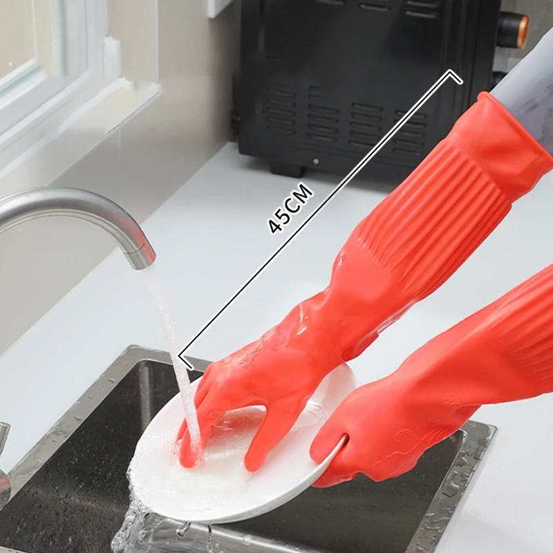 

1 пара удлиненных силиконовых перчаток для мытья посуды, резиновые толстые перчатки для мытья посуды, скруббер для бытовой кухни, инструменты для чистки