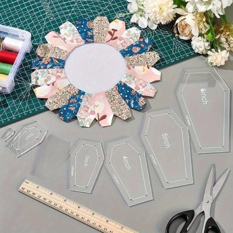 6-teiliges Set Acryl-Quilt-Schablonen 1,5-6,5 Zoll Transparente Patchwork-Vorlagen für DIY Nähen Scrapbooking Bastelzubehör