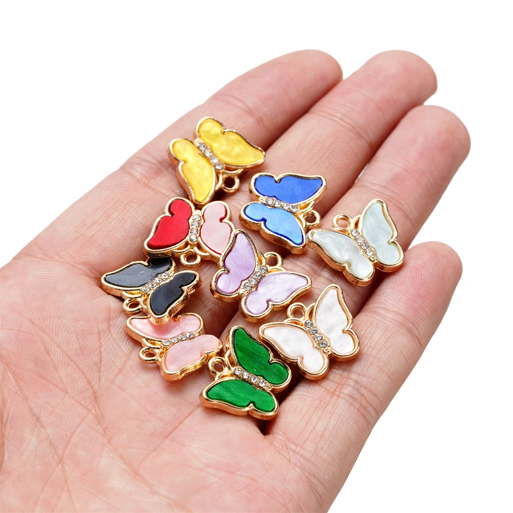 10pcs Alloy Rhinestone Imitation Shell Butterfly Pendant Color Necklace Charms For Necklace Bracelet DIY Jewelry Making Findings image 4