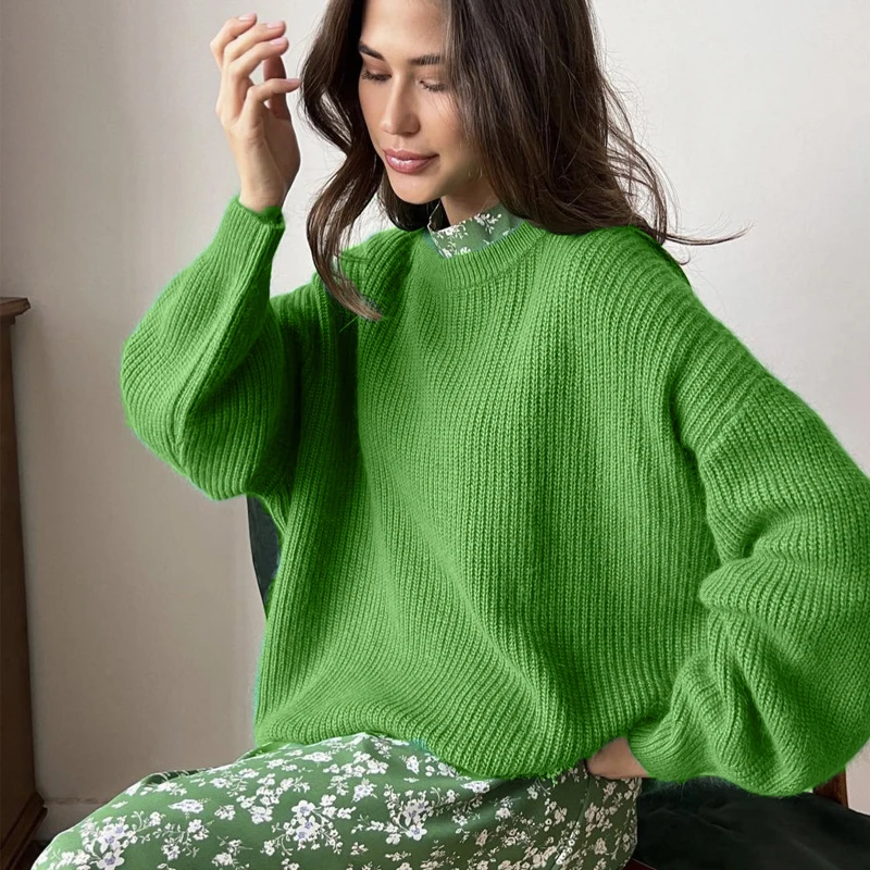 Candy Colors Round Neck Knitted Sweaters Women Korean Loose Long Sleeve Warm Jumpers Woman Comfort All Match Soft Knitwear Mujer