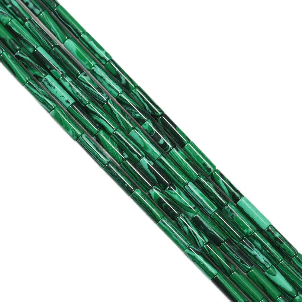 

APDGG Natural Green Chrysocolla Smooth Cylinder Tube Rectangle Loose Beads 16" Real Stone Necklace Jewelry Making DIY