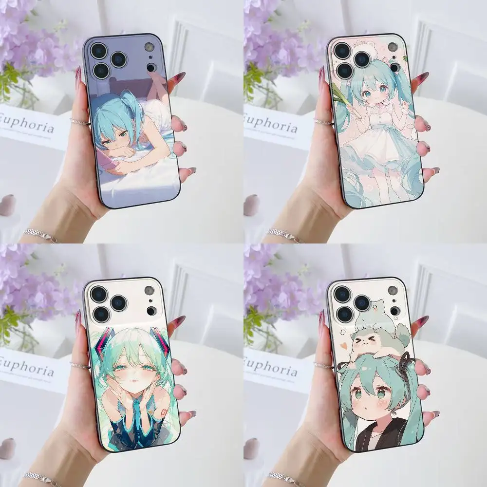 Cartoon süße H-Hatsune M-Miku Handyhülle für iPhone 17 16 15 14 13 12 11 Pro Max Plus Air Mini Schwarz Silikon weich