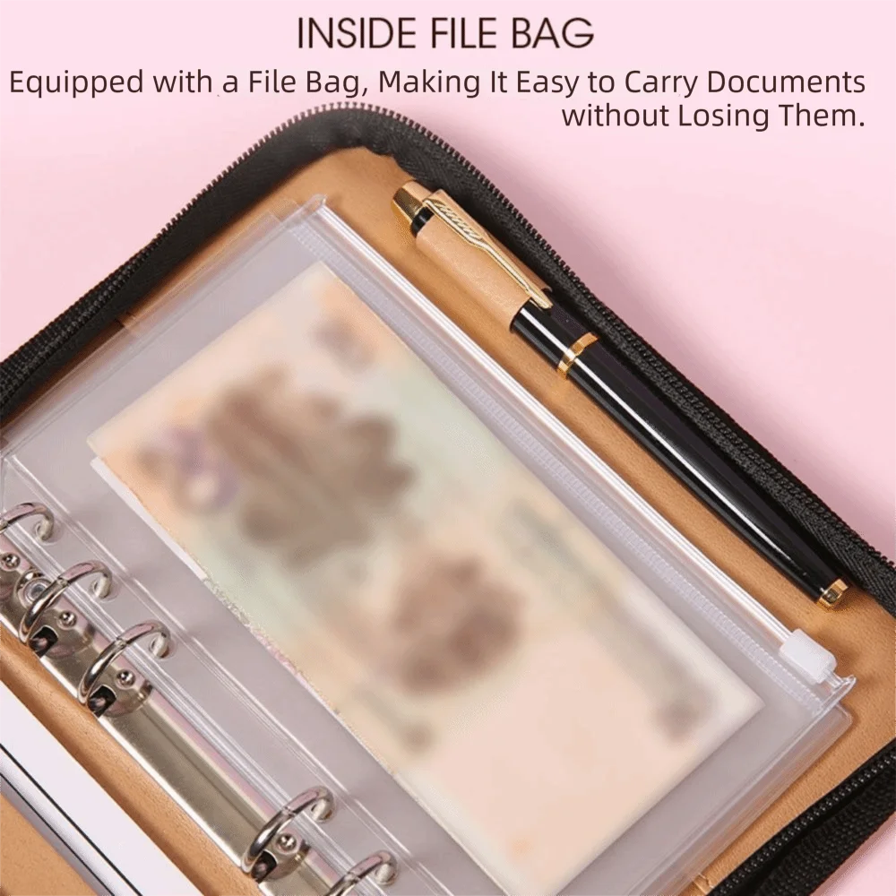 Multifunctional 6-Ring File Folder PU Leather A6 Work Record Book Card Holder with Calculator Business Notebook Office Supplies