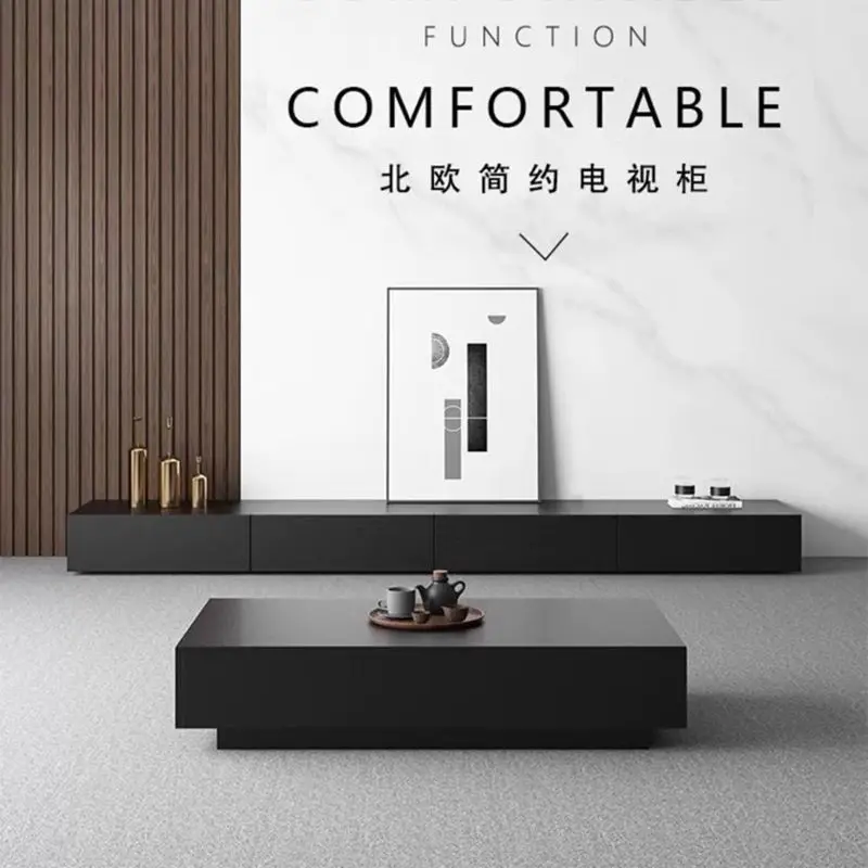 

TV cabinet living room floor-to-ceiling household black modern simple small apartment minimalist coffee table TV cabinet combine