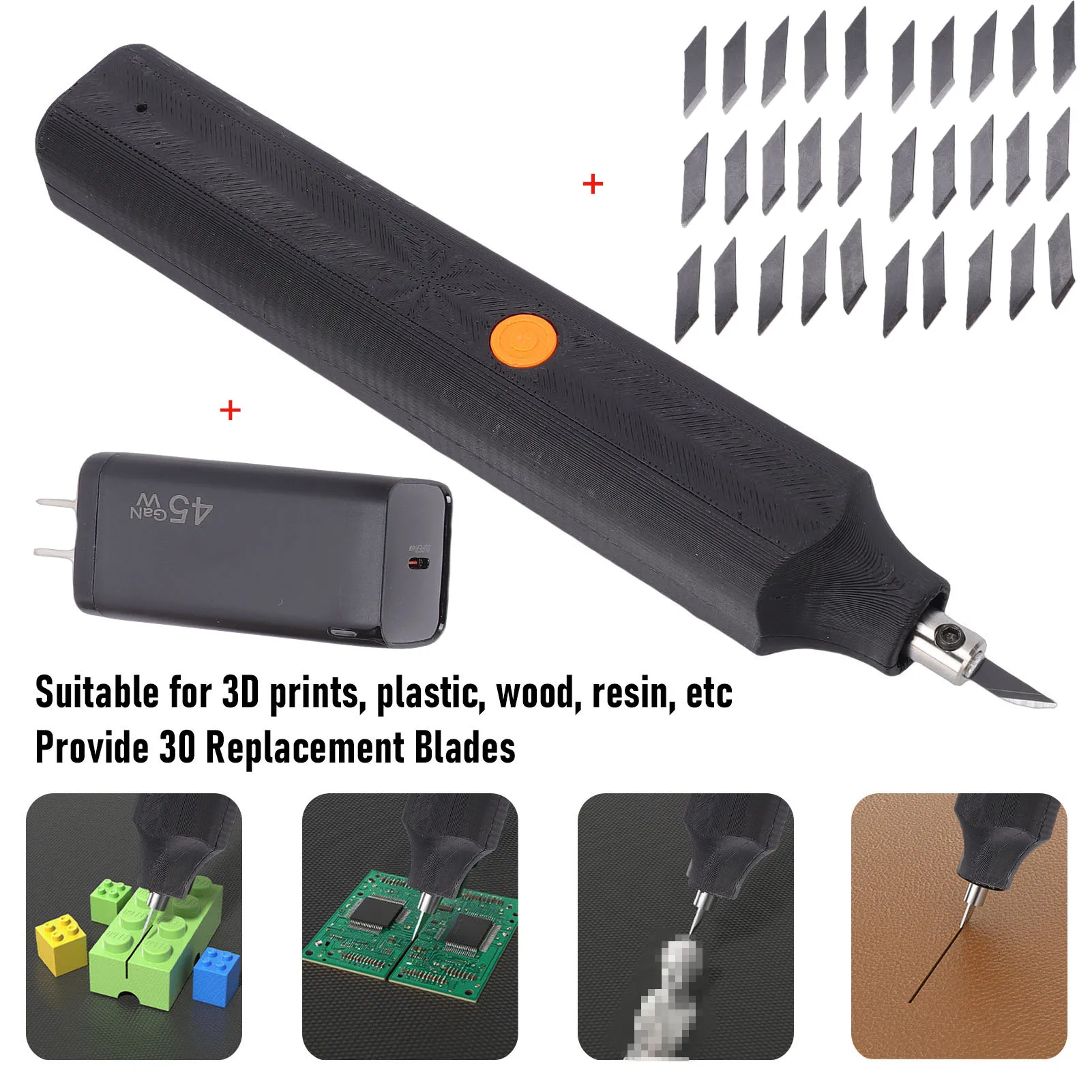 

40kHz Ultrasonic Cutter with 30 Replacement Blades Portable Electric Cutting Kit for 3D Printed Model Plastic Wood Resin
