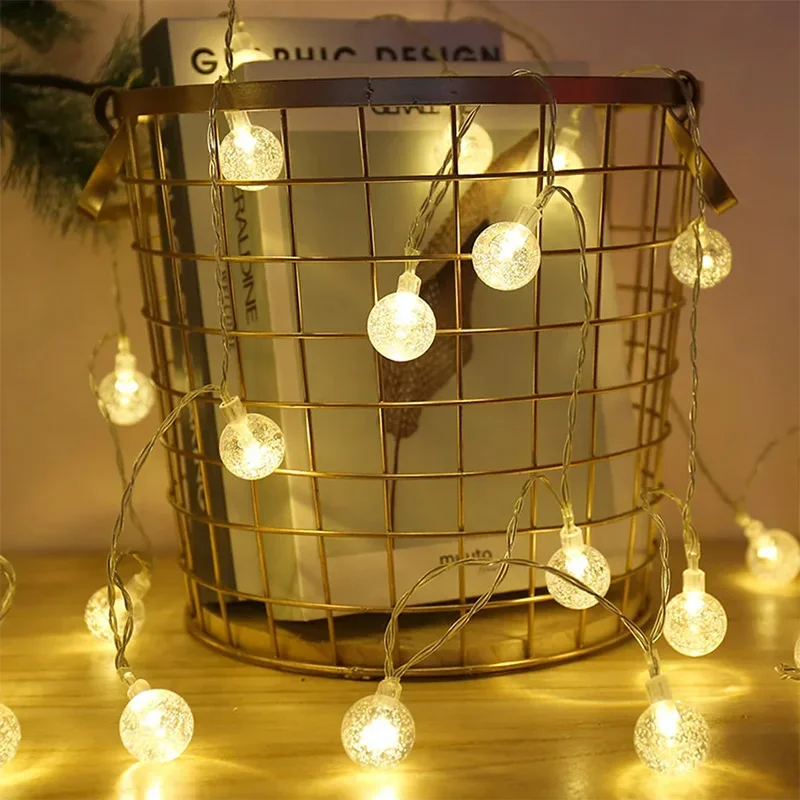 Warme Kristallen Bolvormige Lichtslinger Outdoor Vakantie Kerstfeest Decoraties Licht String Led Batterij Usb Koperdraad