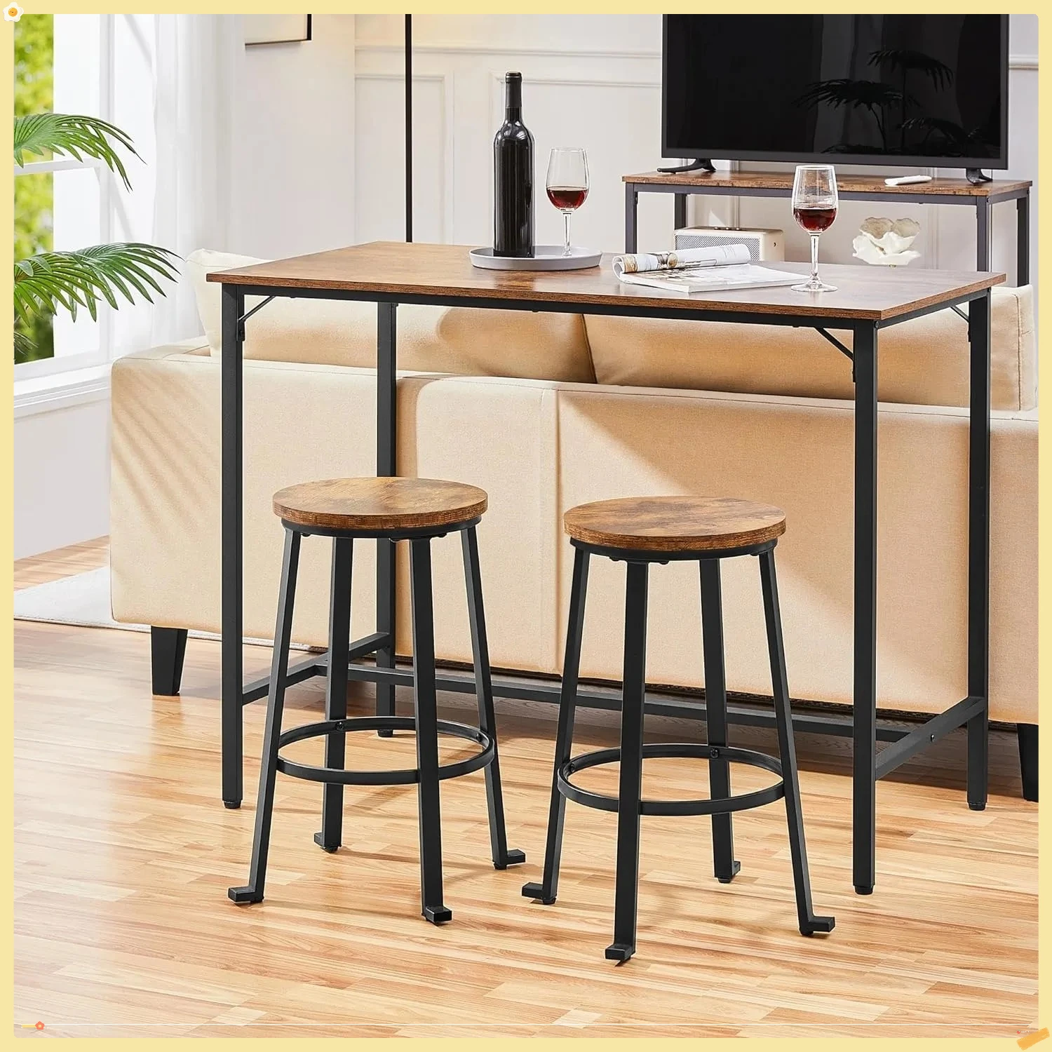 Industrial Bar Stools Set of 2, 24 Inch Backless Counter Height Stools with Metal Legs for Kitchen Island, Bar, Cafe