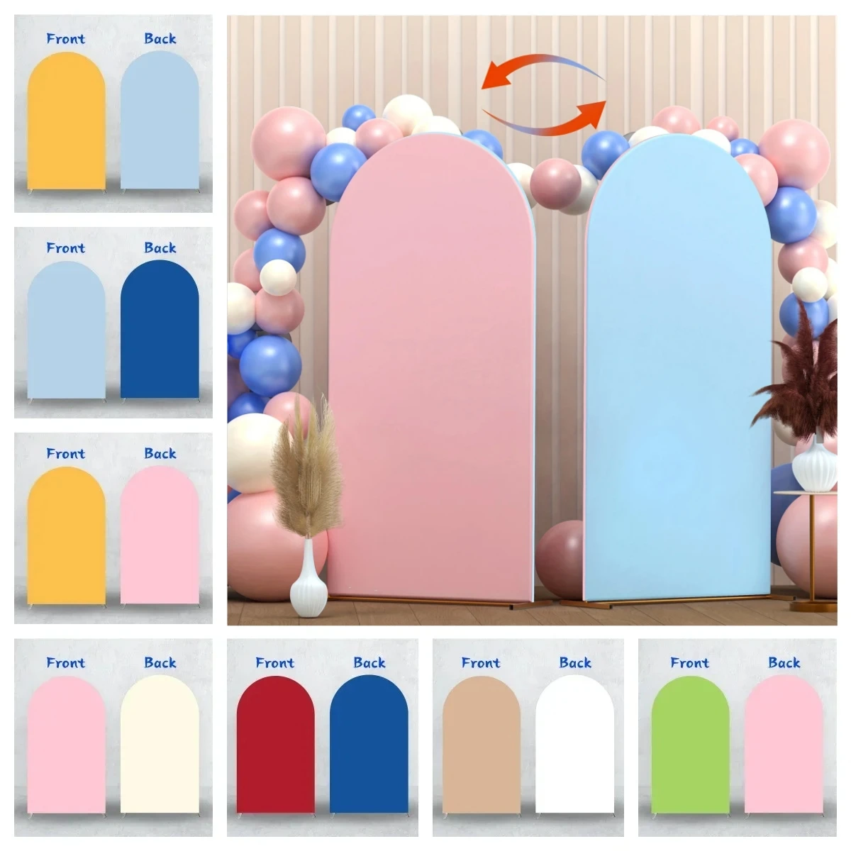 

6FT-6.6FT-7.2FT Double Sided Solid Color Balloon Arch Cover Set - Wedding/Party Decoration Backdrop for Photography Supplies