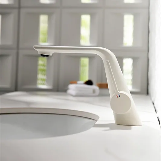 All copper milky white basin faucet for home hot and cold washbasin bathroom bathroom cabinet splash proof faucet