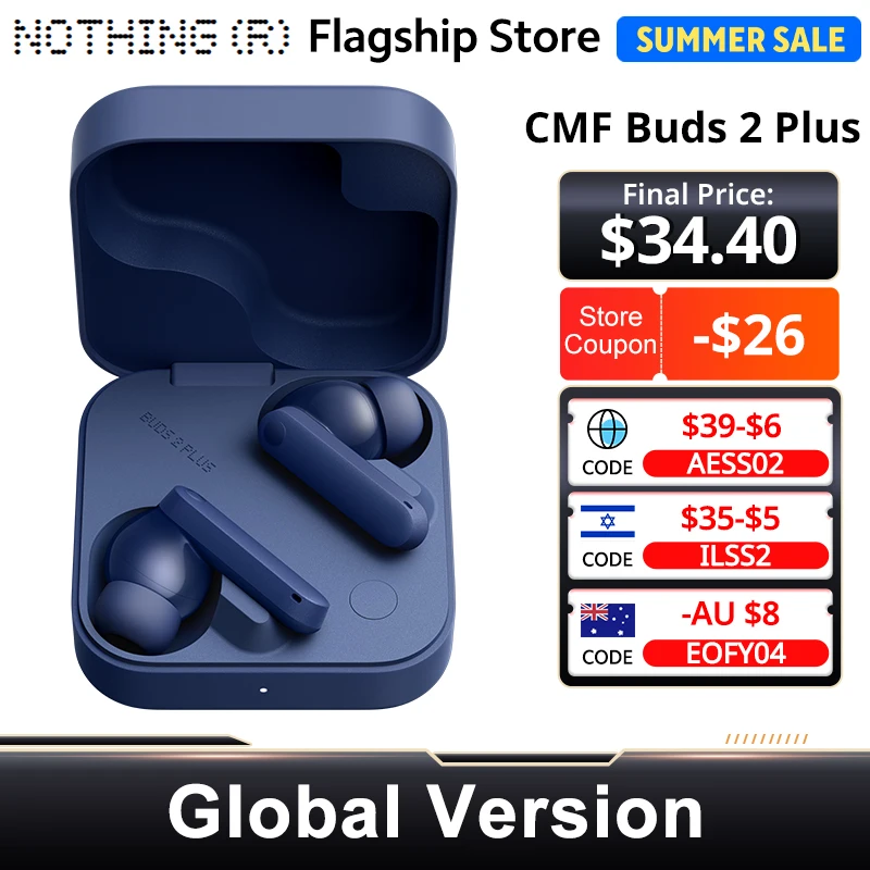 Nothing CMF Buds 2 Plus Global Version 50dB Hybrid ANC Earbuds Long Battery Hi-Res Audio IP55 Bluetooth-Compatible
