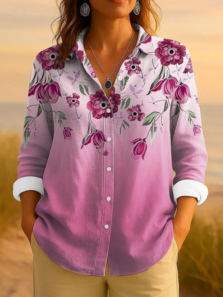 Women's Shirt 3D Floral Graphic Elegant Vintage Tropical Long Sleeve Shirt Tops Work Daily Button Print Spring Autumn Blouse Top