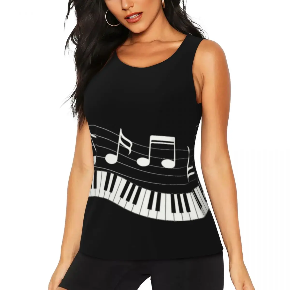 

Custom Piano Fantasy Workout Tank Tops for Women Quick Dry Sleeveless Fashion Music Note Yoga Shirt